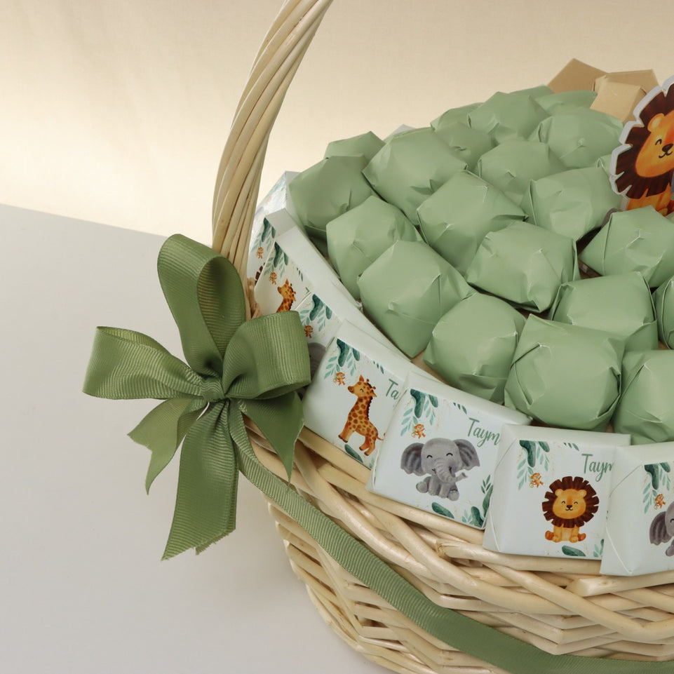 Baby animal safari theme chocolate medium basket
