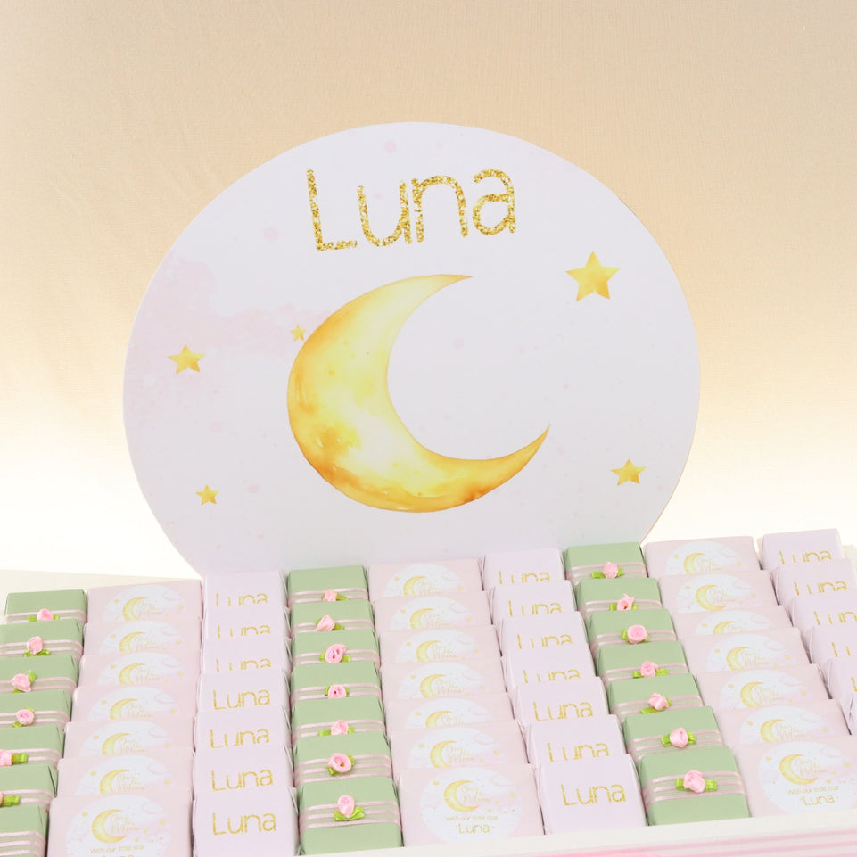 Baby girl personalized stars moon designed chocolate leather tray
