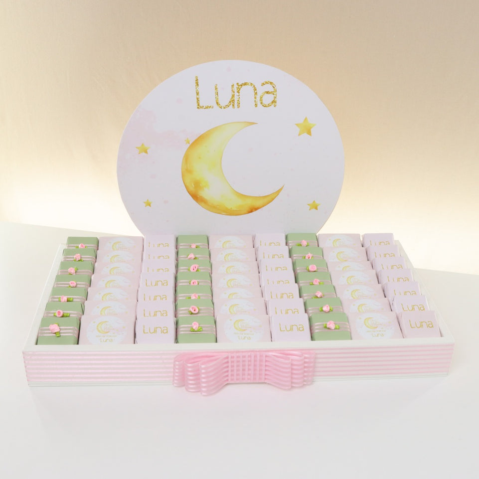 Baby girl personalized stars moon designed chocolate leather tray