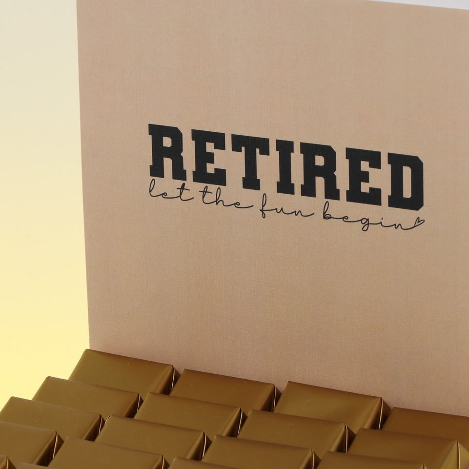 "Let the fun begin" retirement designed premium chocolate small hamper