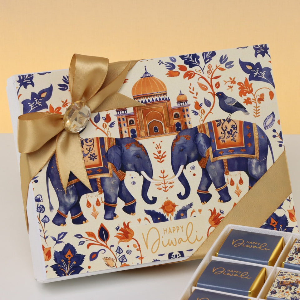 Happy diwali elephant festive designed 12-piece premium chocolate hard box