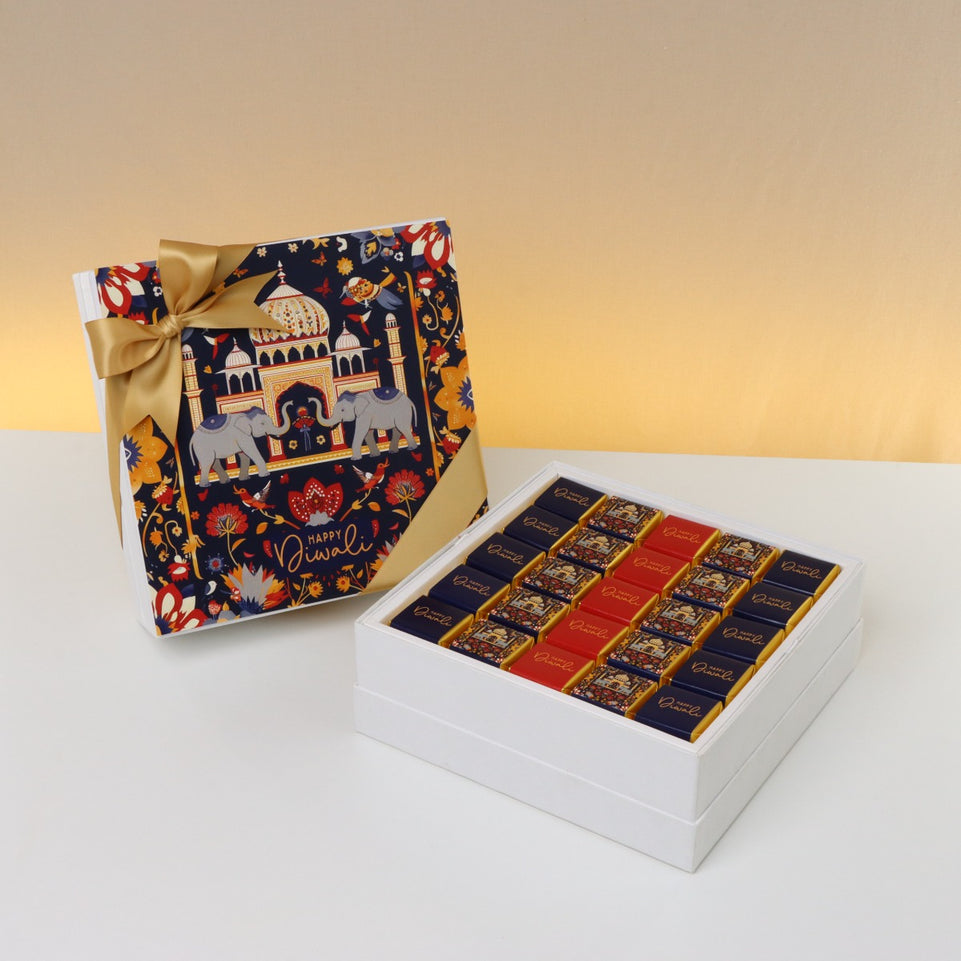 Happy diwali majestic elephant designed premium chocolate one layer hard box