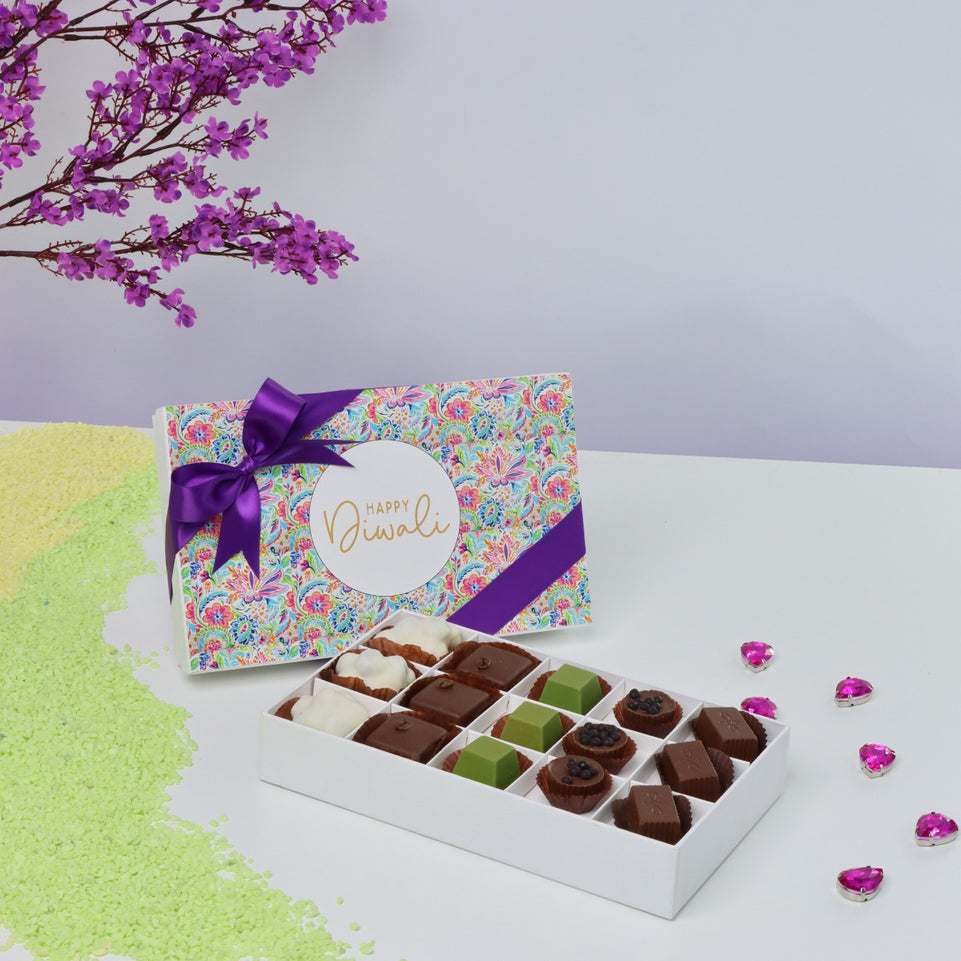 Happy diwali floral pattern designed 15-piece premium chocolate hard box