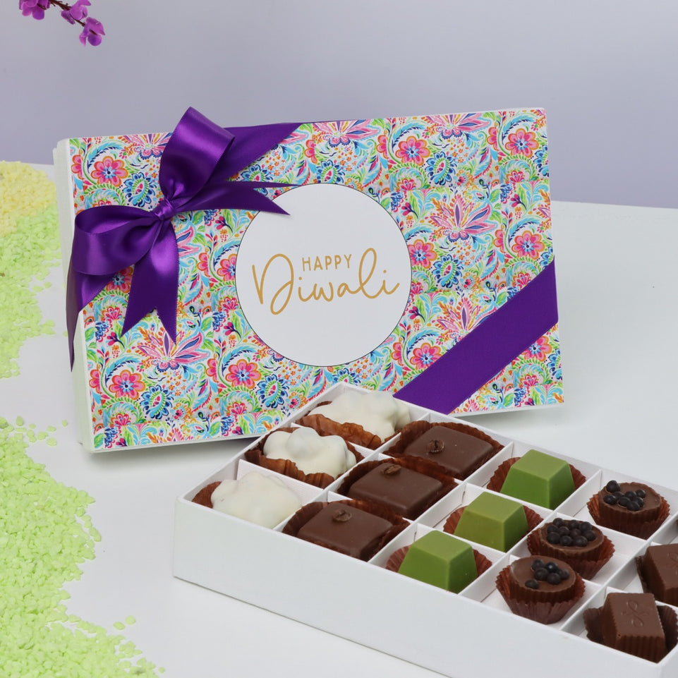 Happy diwali floral pattern designed 15-piece premium chocolate hard box
