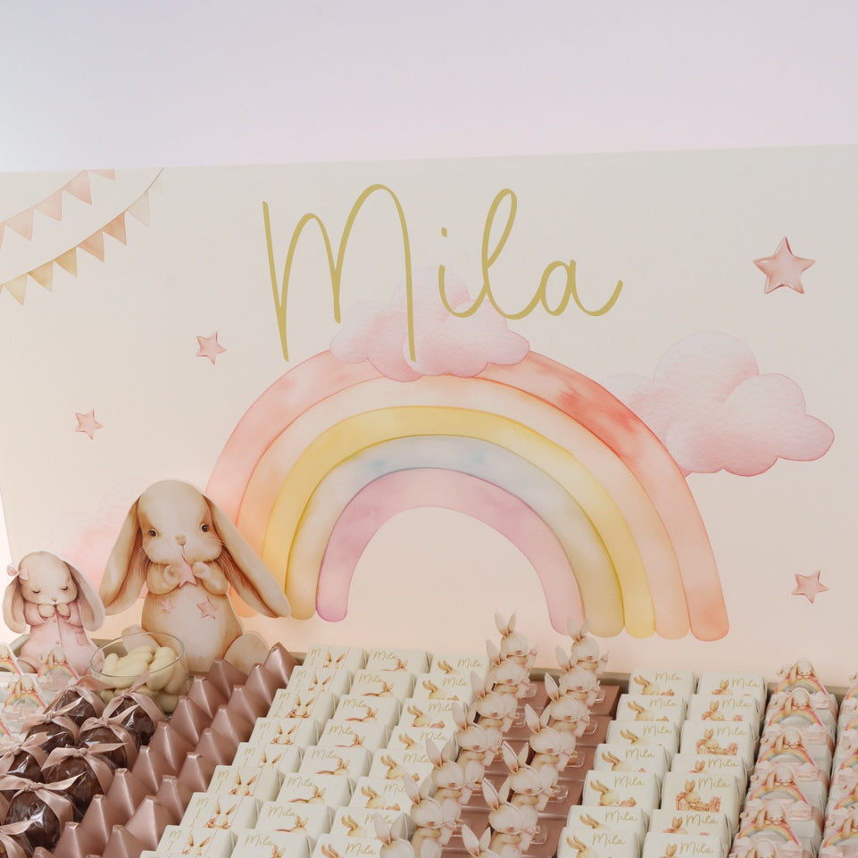 Baby girl rabbit theme decorated chocolate large leather tray