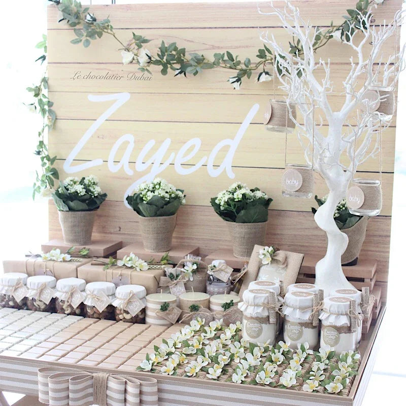 Baby rustic theme chocolate wood stand