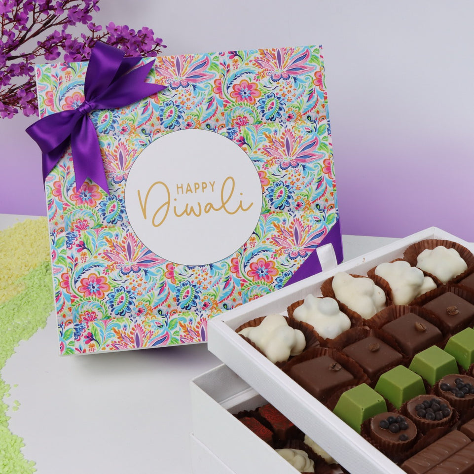 Happy diwali floral pattern designed premium chocolate 2-layer hard box