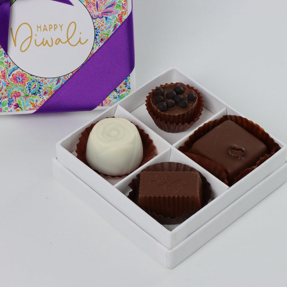Set of 20 Happy Diwali floral pattern designed 4-piece premium chocolate hard box