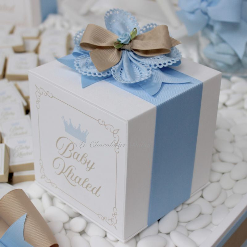 Baby boy carousel horse theme decorated chocolate wood stand with personalized backdrop