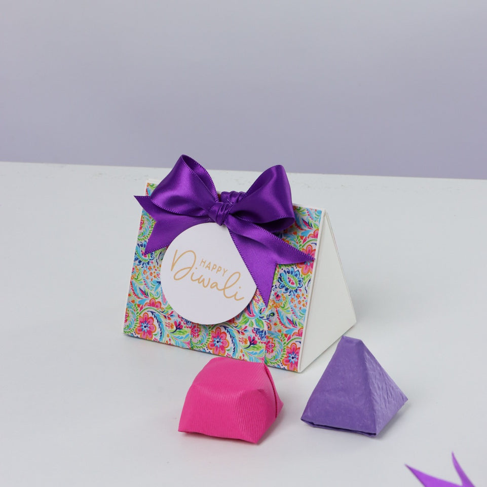 Set of 20 Happy Diwali floral pattern designed premium chocolate triangle soft box