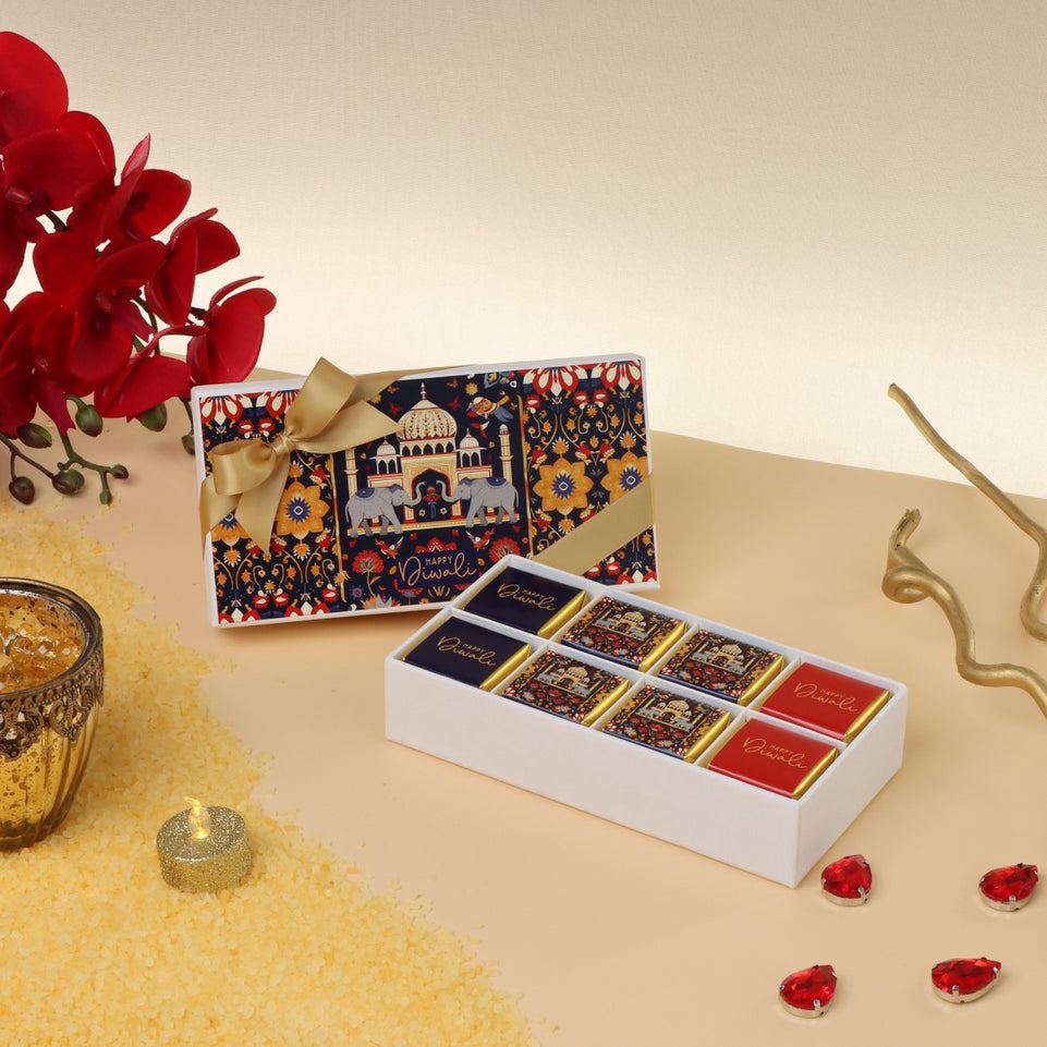 Set of 6 Happy Diwali majestic elephant designed 8-piece chocolate hard box