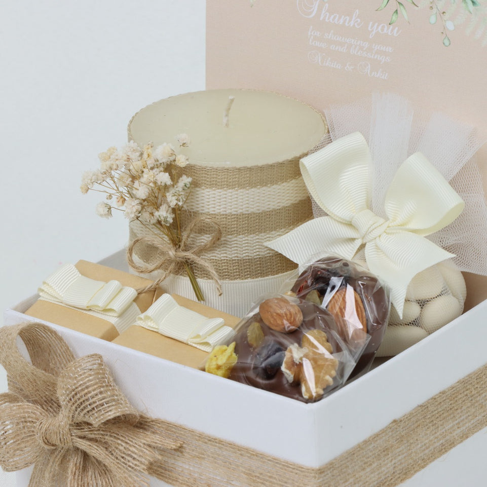 Rustic customized designed chocolate candle small hamper