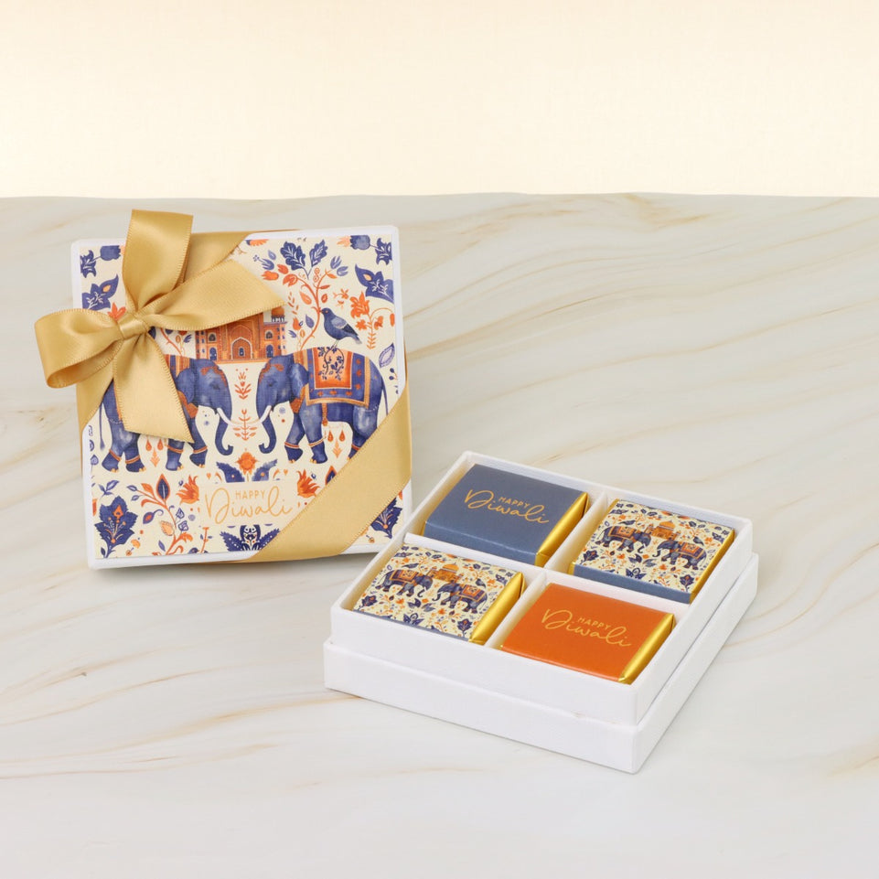 Set of 15 Happy Diwali elephant festive designed 4P premium chocolate hard box giveaway