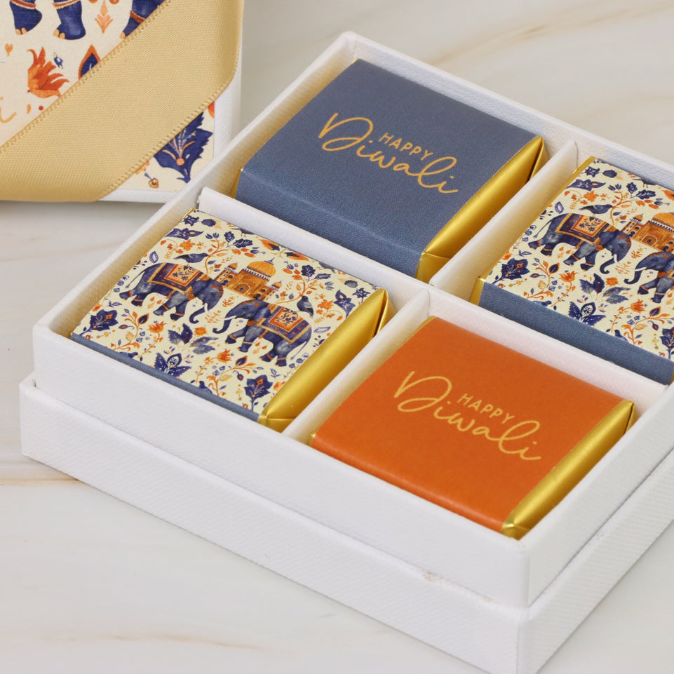Set of 15 Happy Diwali elephant festive designed 4P premium chocolate hard box giveaway