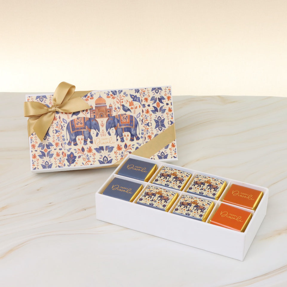 Set of 6 Happy Diwali elephant festive designed 8 - piece premium chocolate hard box giveaway