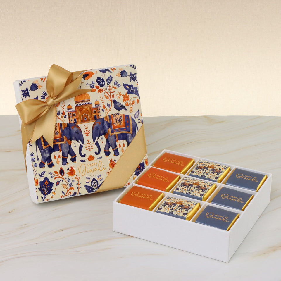 Happy diwali elephant festive designed 9-piece premium chocolate hard box