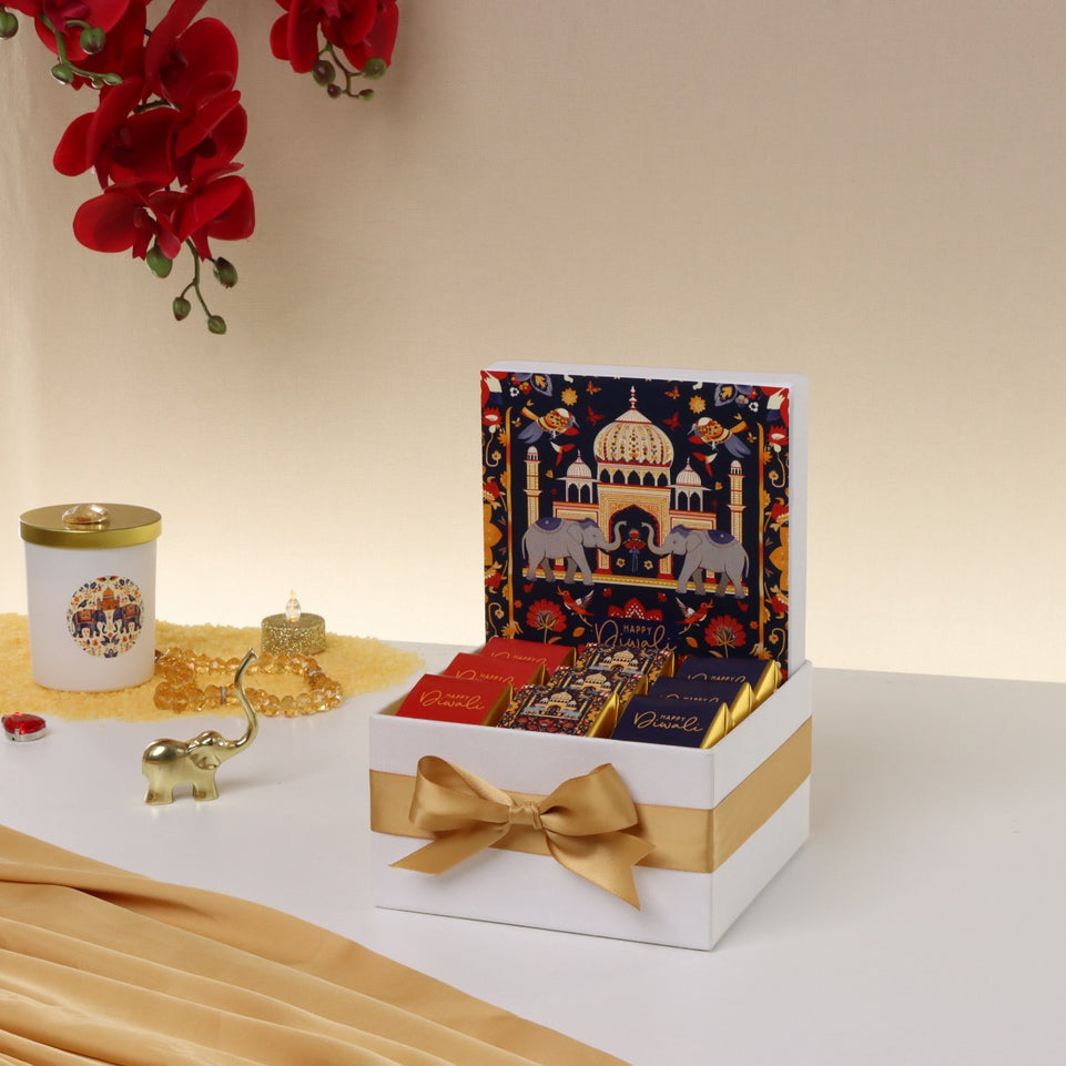 Happy diwali majestic elephant designed premium chocolate small hamper