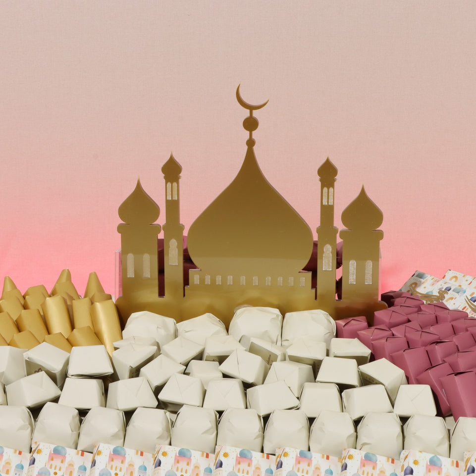 Luxury eid mubarak acrylic mosque decorated chocolate leather tray