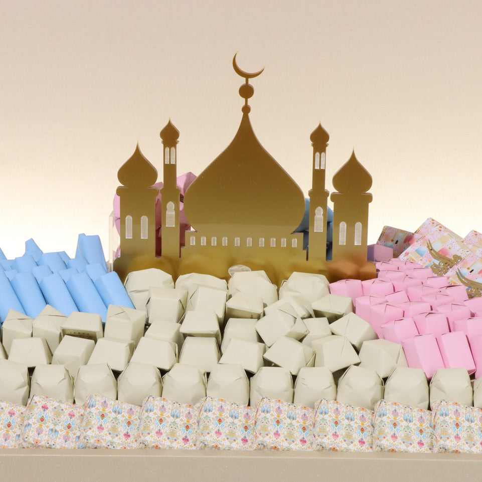 Luxury eid mubarak acrylic mosque decorated chocolate large leather tray