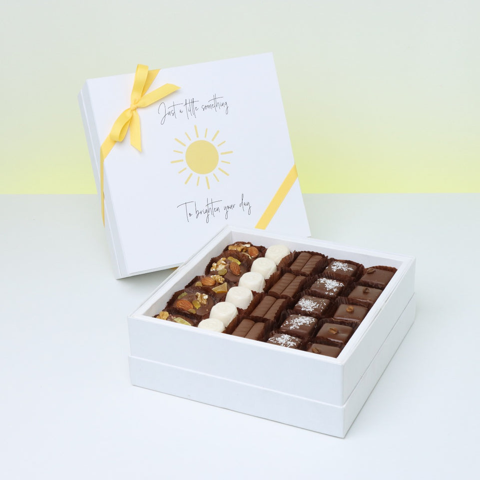 "Brighten your day" sun streak designed premium chocolate hard box