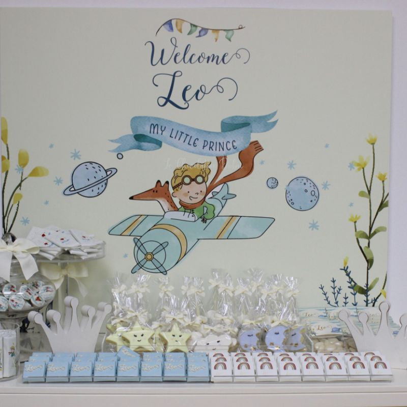 Baby boy adventure theme chocolate & sweets wood stand with backdrop for rent
