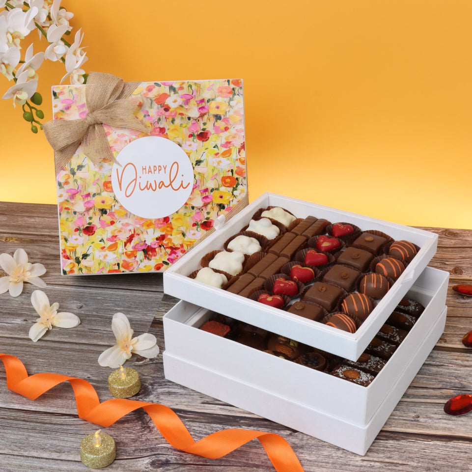 Happy diwali floral designed premium chocolate 2-layer hard box
