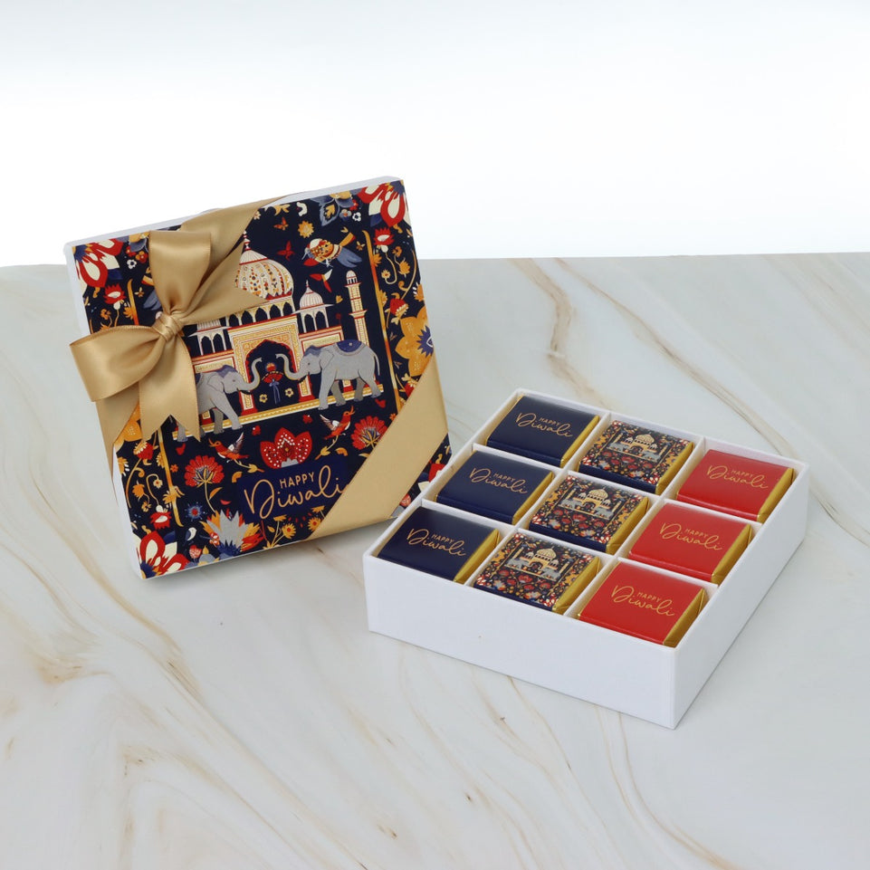 Happy diwali majestic elephant designed 9-piece premium chocolate hard box
