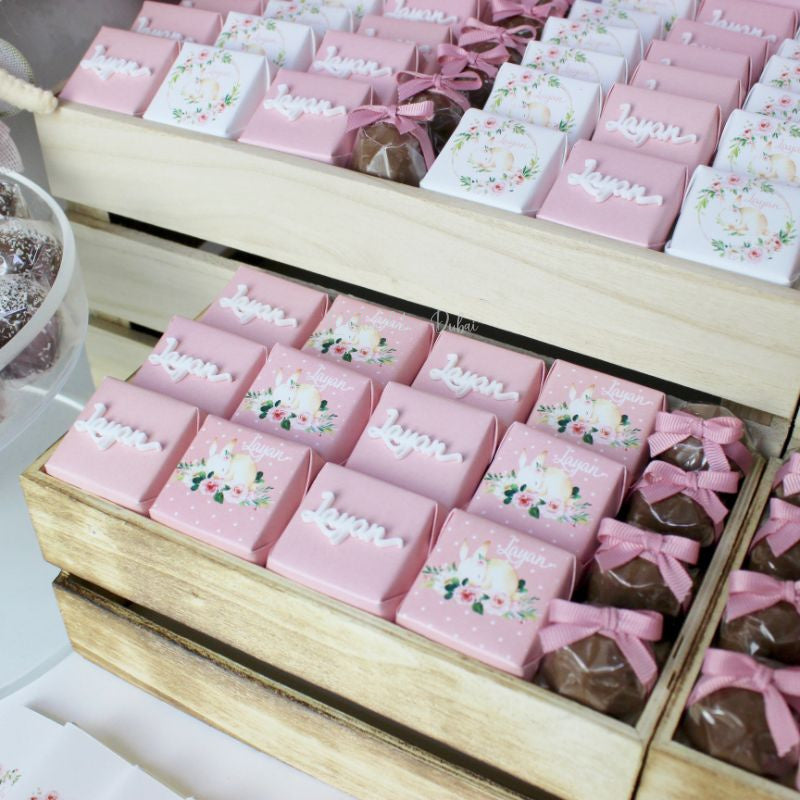 Bunny floral chocolate baby girl wood stand for rent