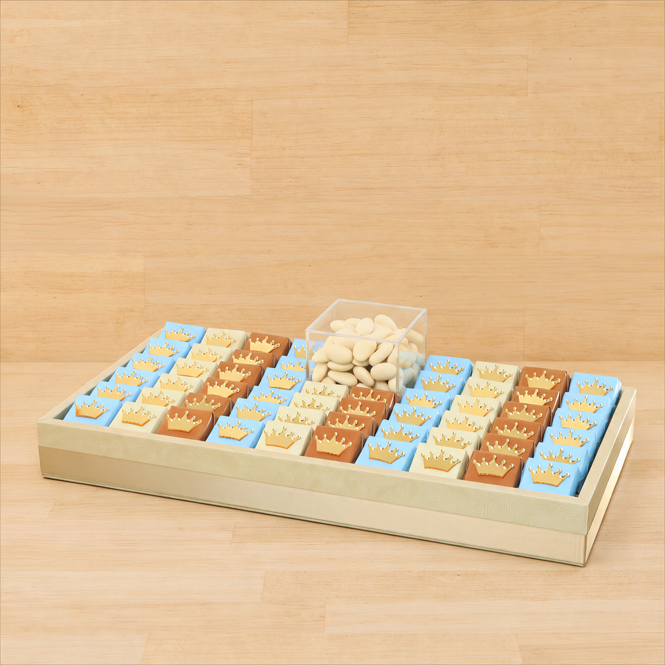 Baby boy acrylic crown decorated premium chocolate leather