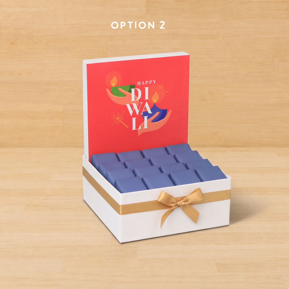 Happy diwali holding hands blue designed premium chocolate medium hamper