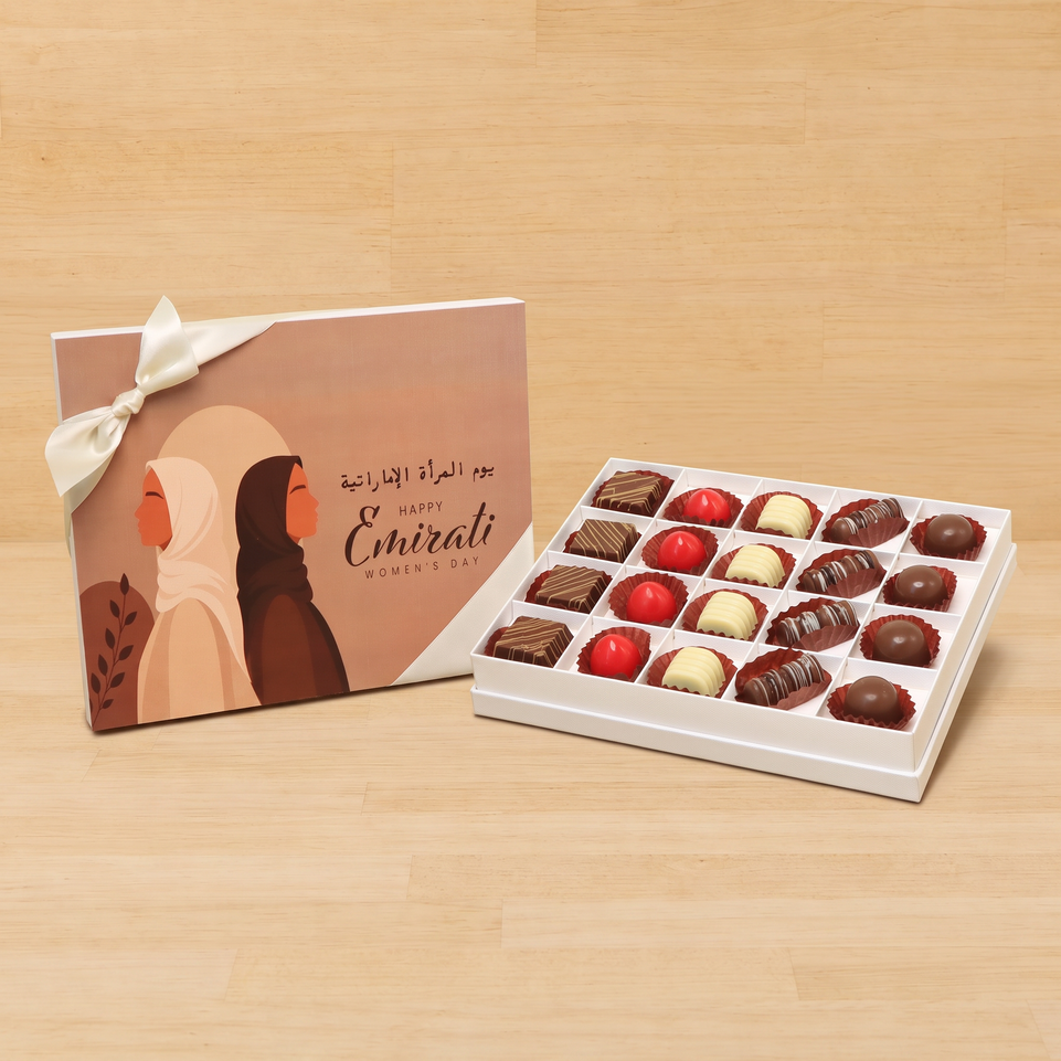 Happy Emirati Women's Day designed premium chocolate 20pc hard box