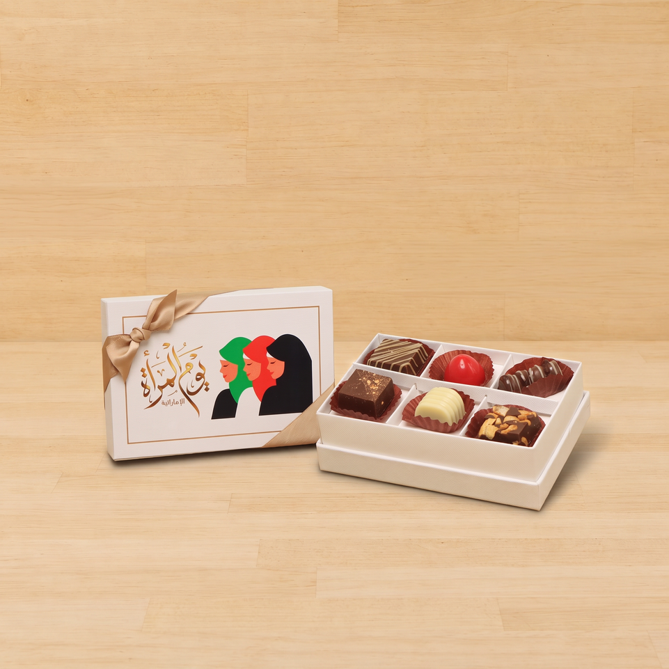 Set of 8 Emirati woman designed premium chocolate 6 piece hard box