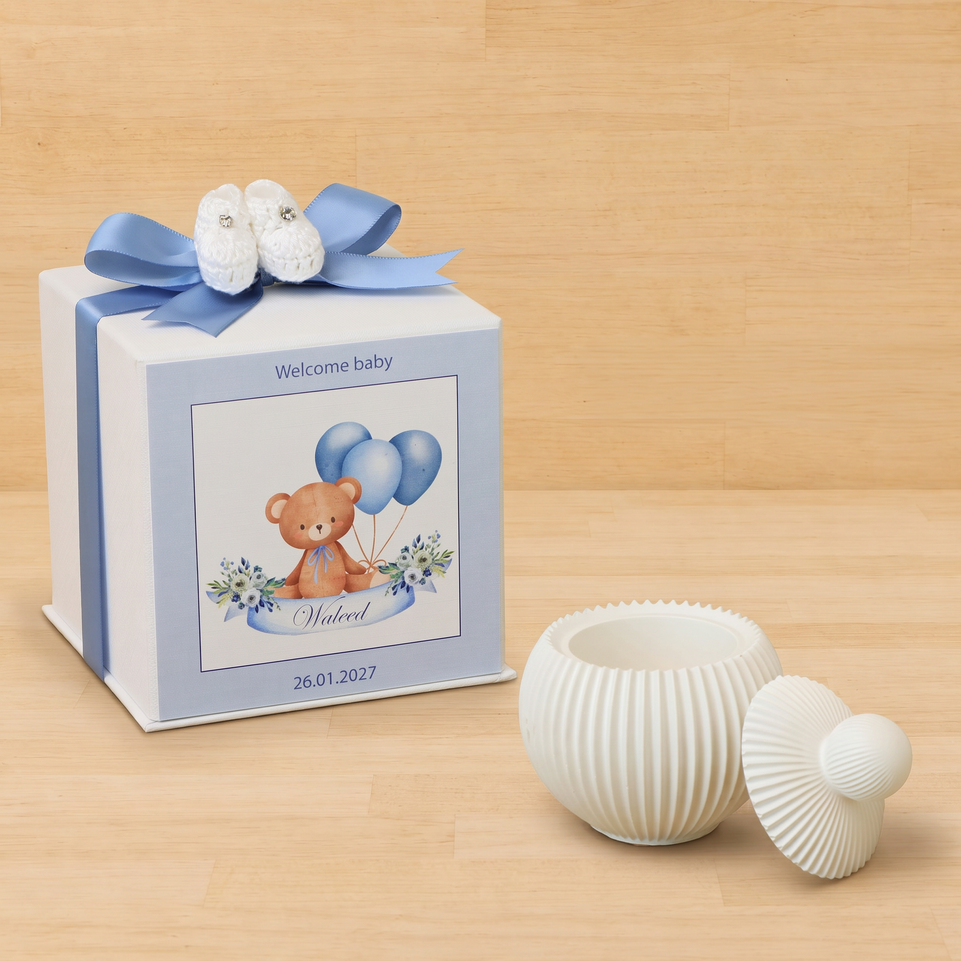 Set of 20 boxes baby boy ribbed ceramic trinket with shoe crochet in hard box giveaway