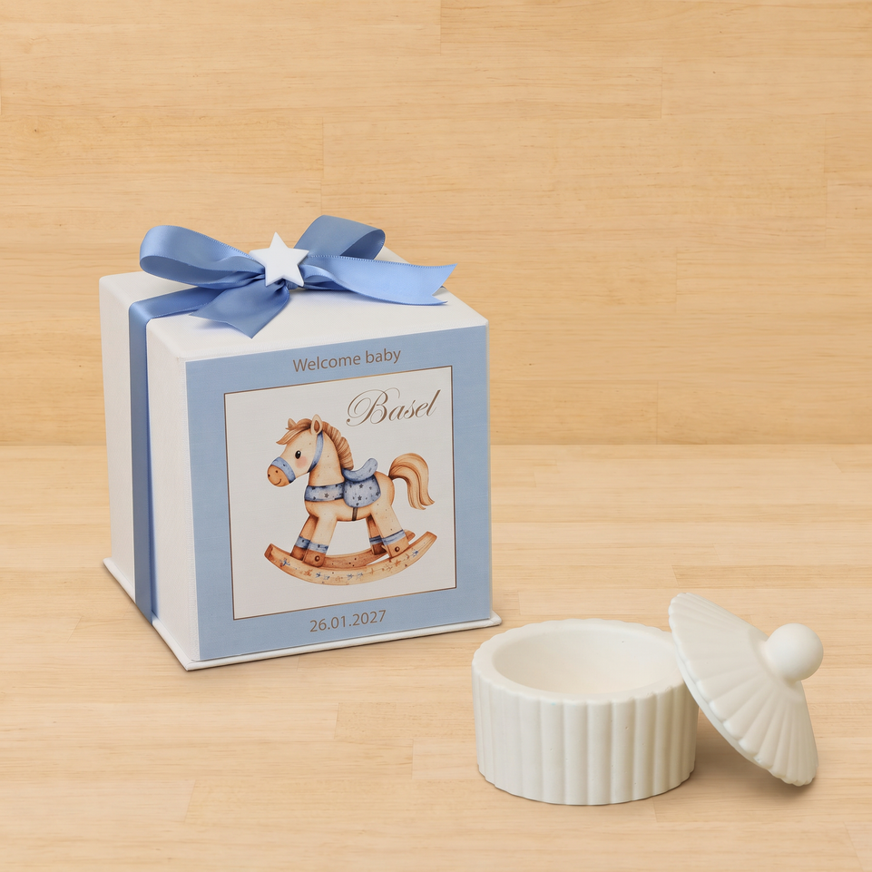 Set of 20 boxes baby boy ribbed umbrella ceramic trinket with star acrylic in hard box giveaway