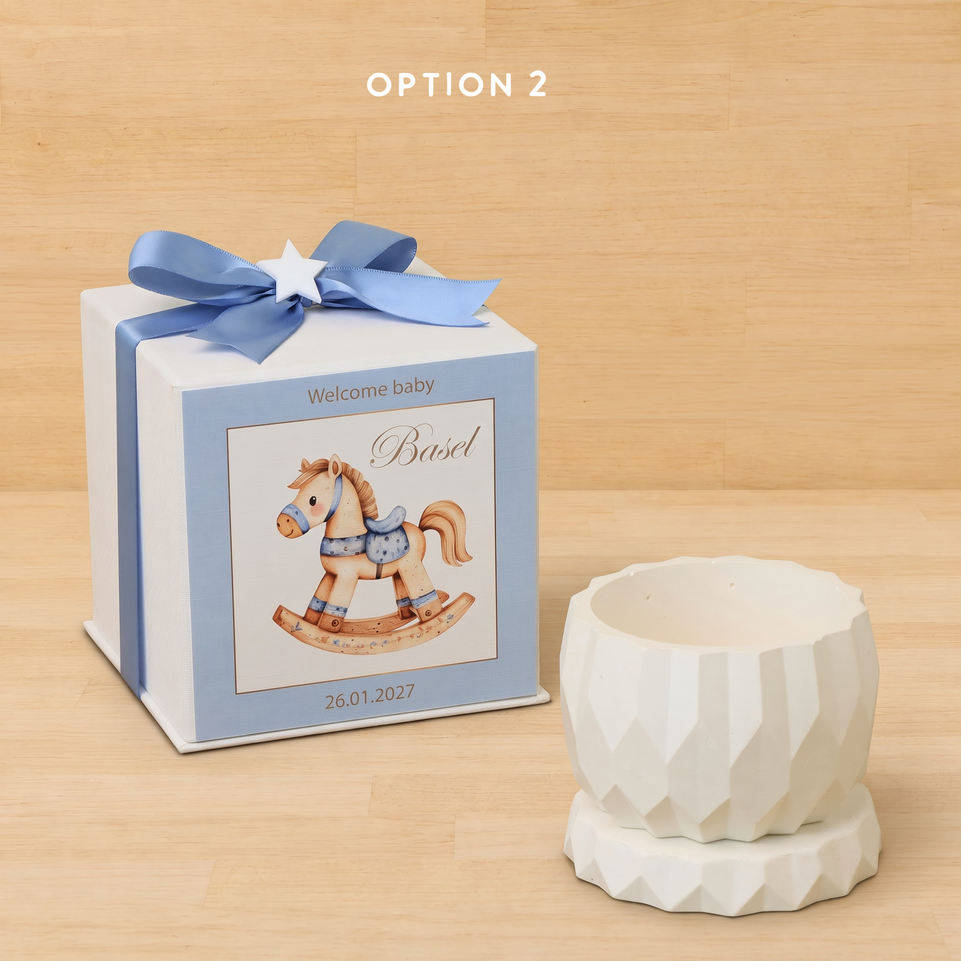 Baby boy gypsonite decorative candle holder with crochet boots in hard box giveaway