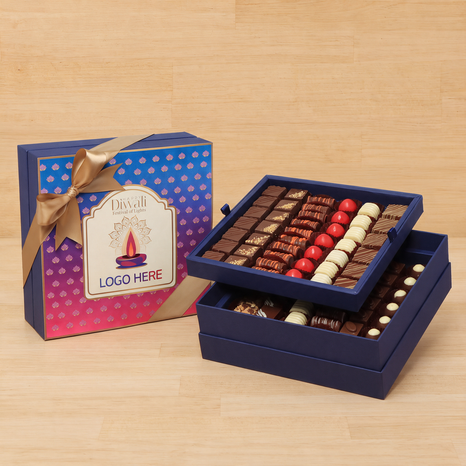 Corporate customized happy diwali festival of lights colorful candle ornament designed premium chocolate 2-layer hard box