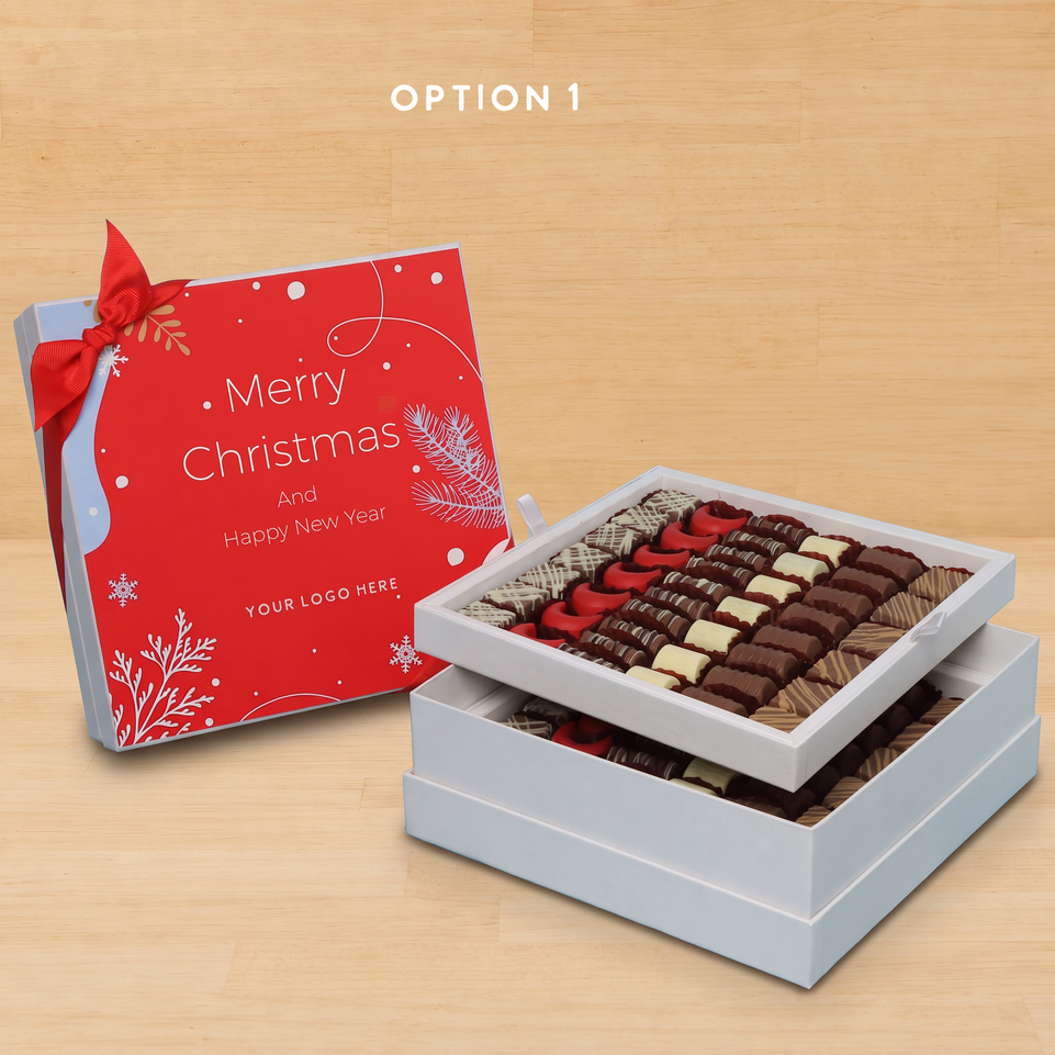 Corporate customized merry christmas designed premium chocolate 2-layer hard box