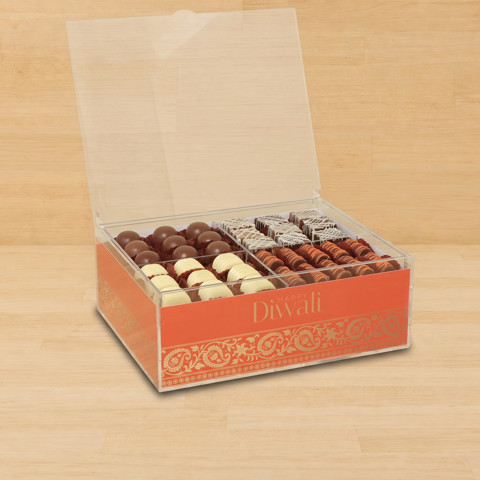 Happy Diwali ornament design premium chocolate gift small acrylic box