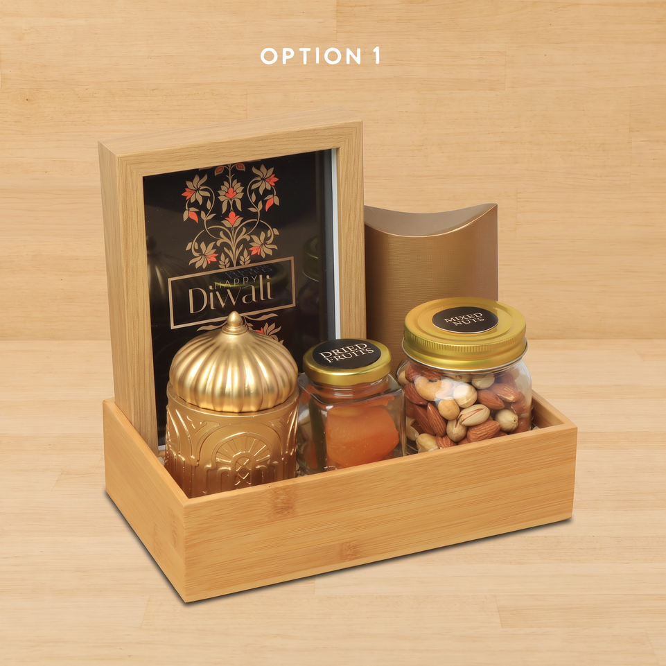 Happy Diwali designed premium chocolate wooden hamper