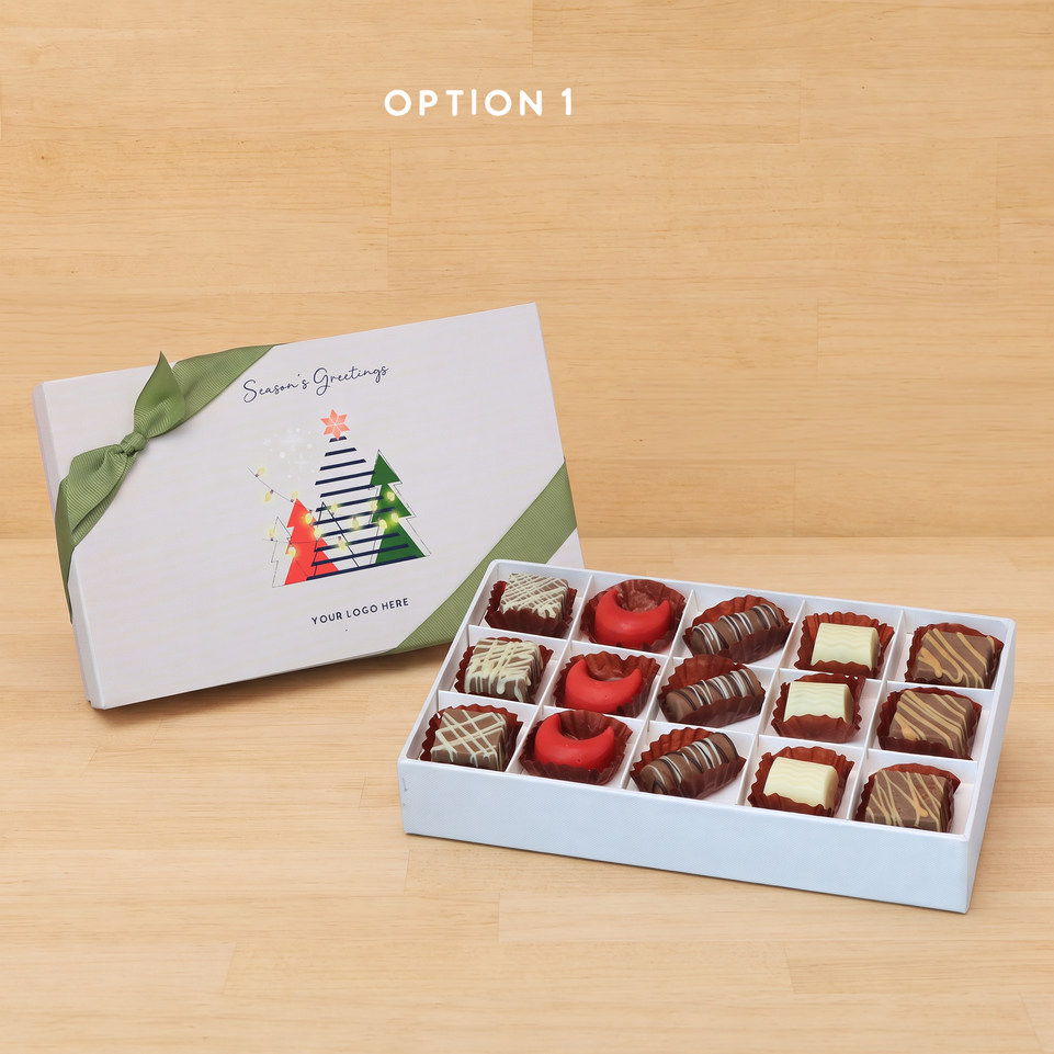 Set of 4 corporate customized season's greetings designed premium chocolate 15p hard box