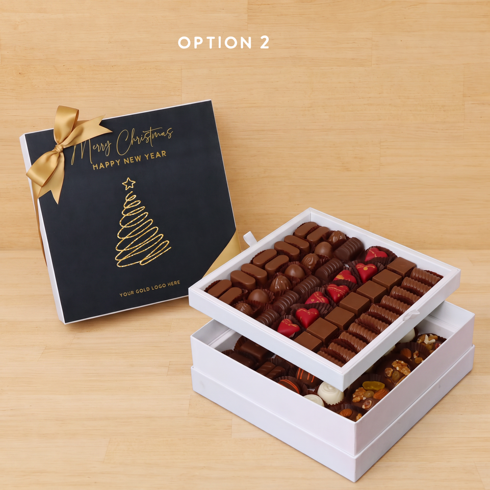 Season's greetings , Merry Christmas & happy new year designed premium chocolate 2-layer hard box