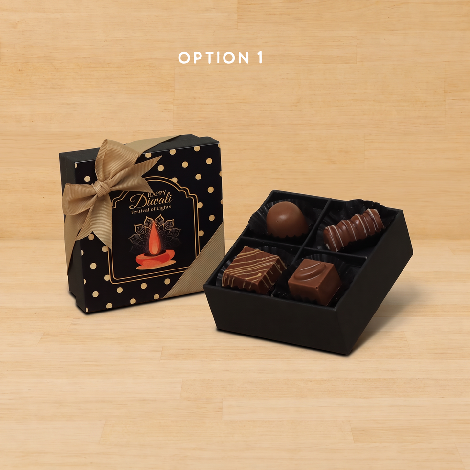 Set of 15 Happy diwali festival of lights designed premium chocolate 4 piece hard box