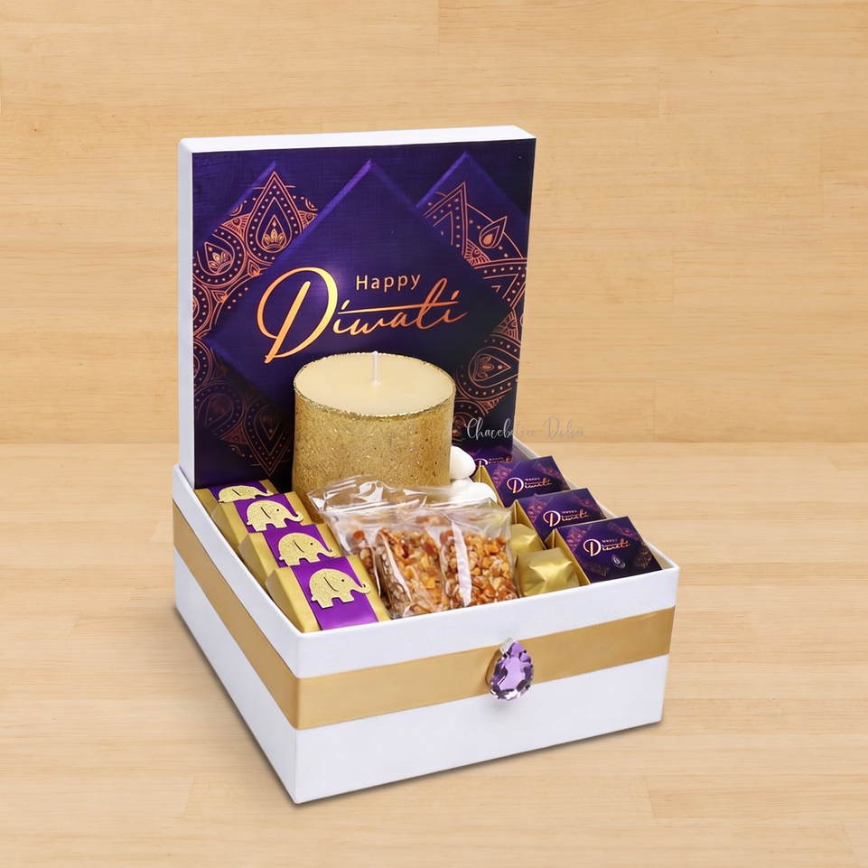Diwali decorated candle and premium chocolate medium hamper