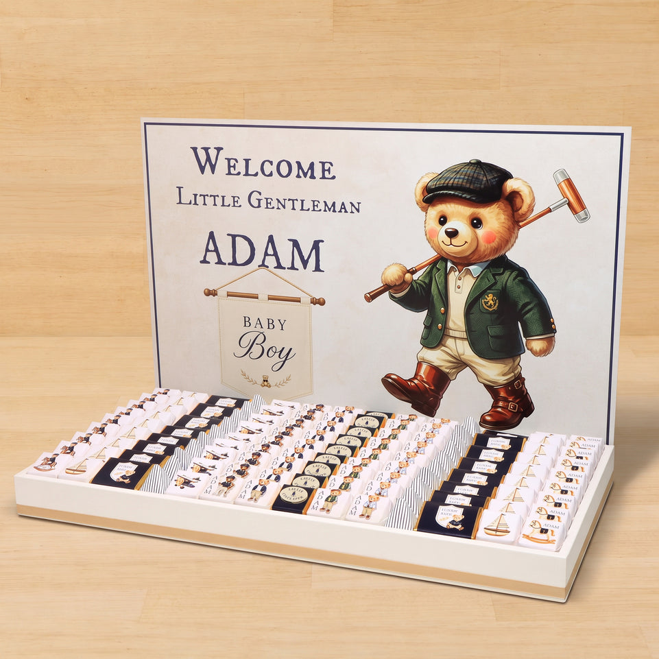 Baby boy classic teddy theme designed premium chocolate large leather tray
