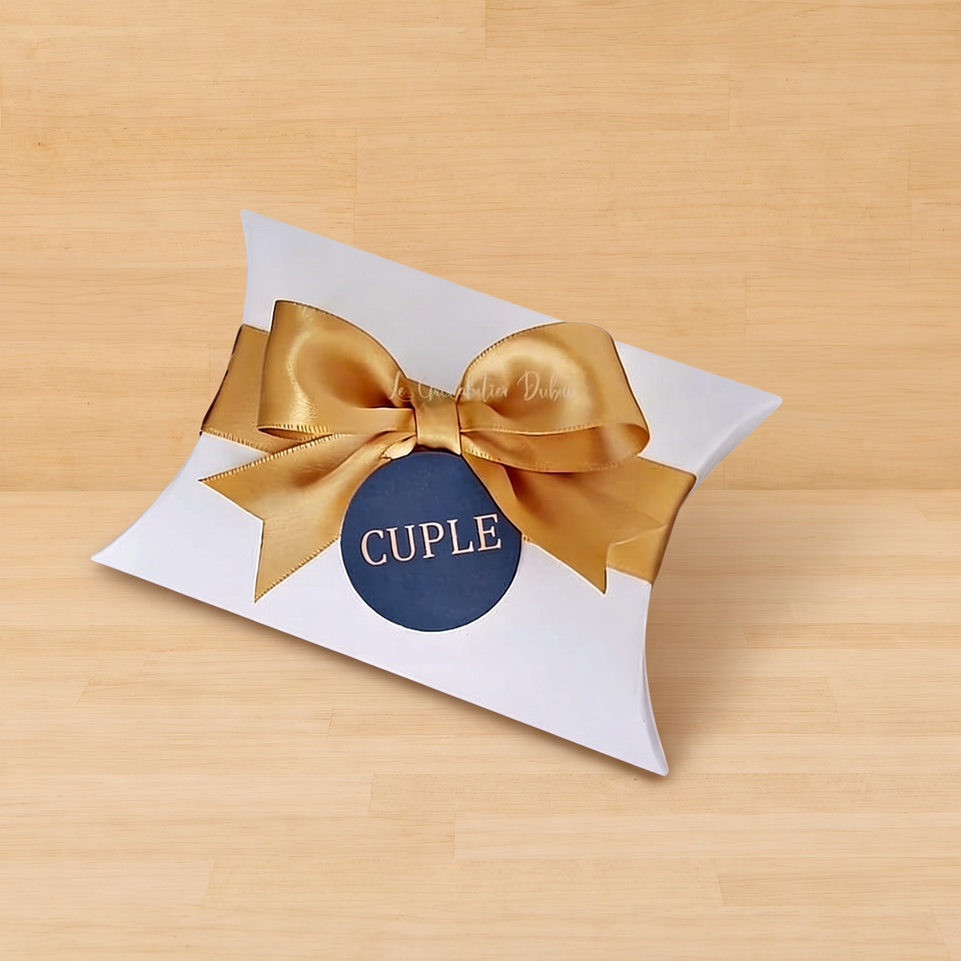 Set of 20 Corporate chocolate pillow box giveaway with company logo tag and grosgrain ribbon