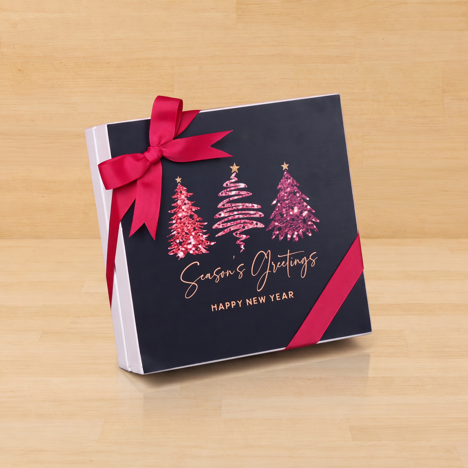 Season's greeting three trees designed premium chocolate hard box