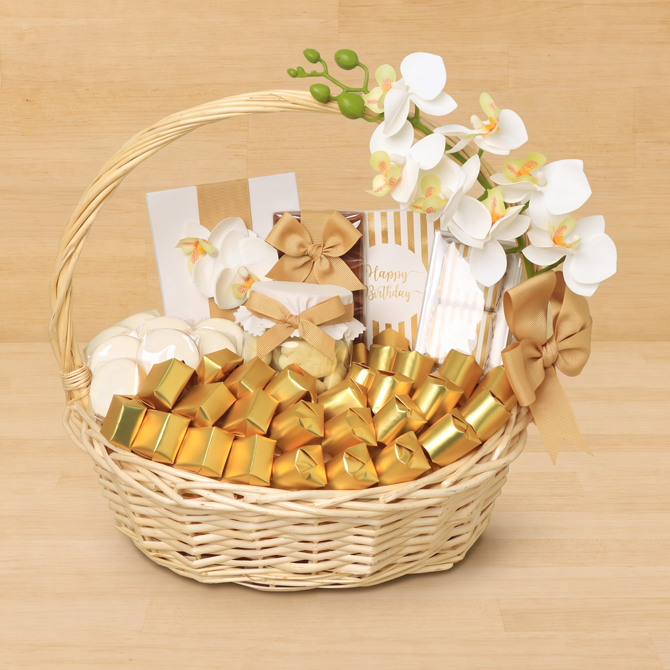 Rustic designed "happy birthday" premium chocolate & sweets medium basket
