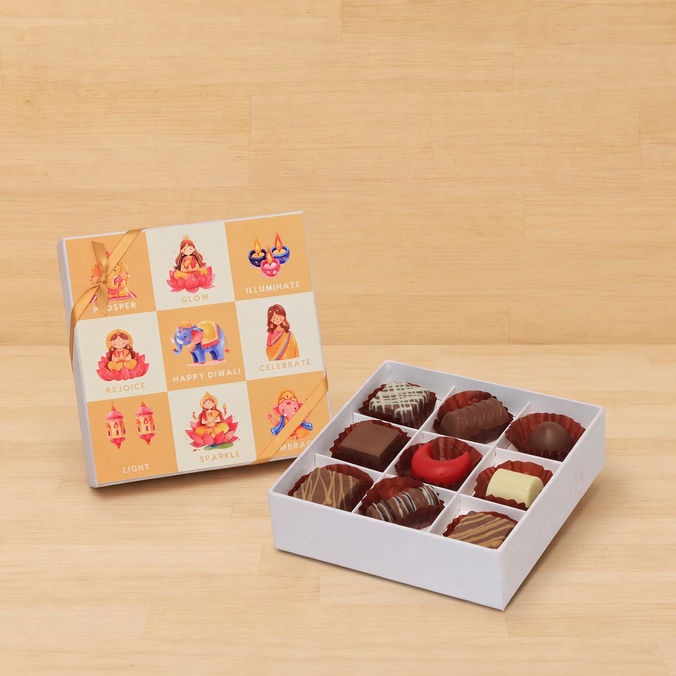 Diwali celebration cartoon designed premium unwrapped chocolate 9P hard box
