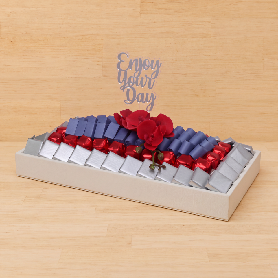 Enjoy your day orchid decorated premium chocolate leather tray