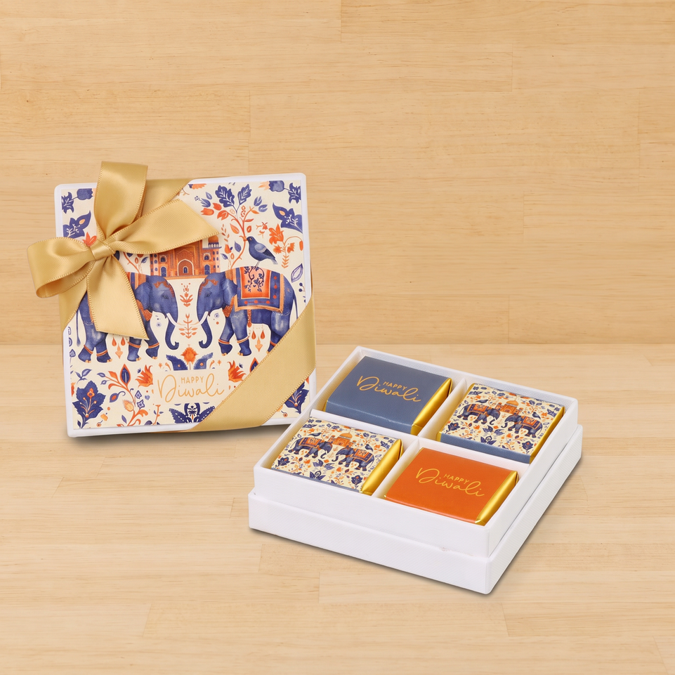 Set of 15 Happy Diwali elephant festive designed 4P premium chocolate hard box giveaway